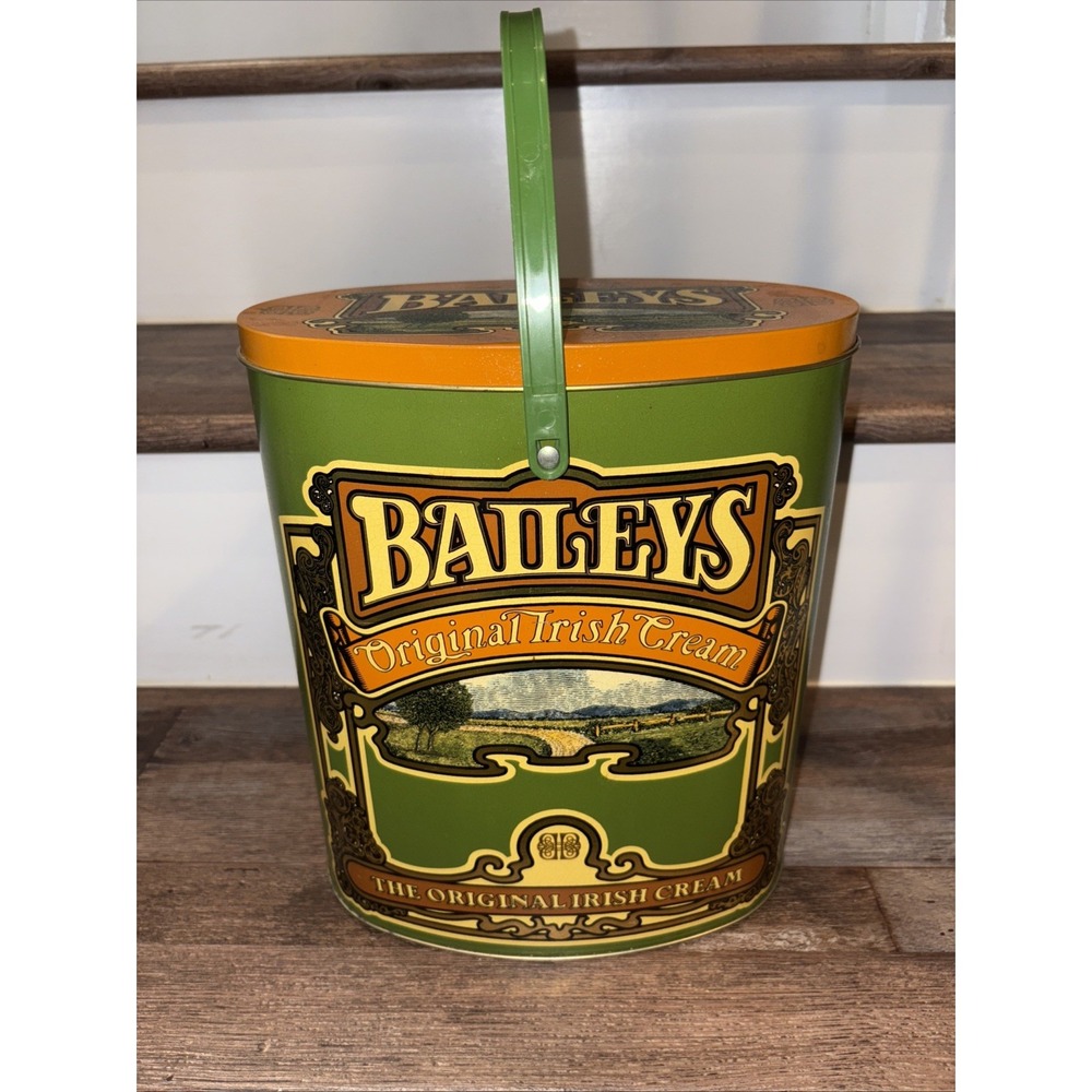 Vintage Baileys Original Irish Cream 11" Metal BUCKET CAN WITH HANDLE & LID